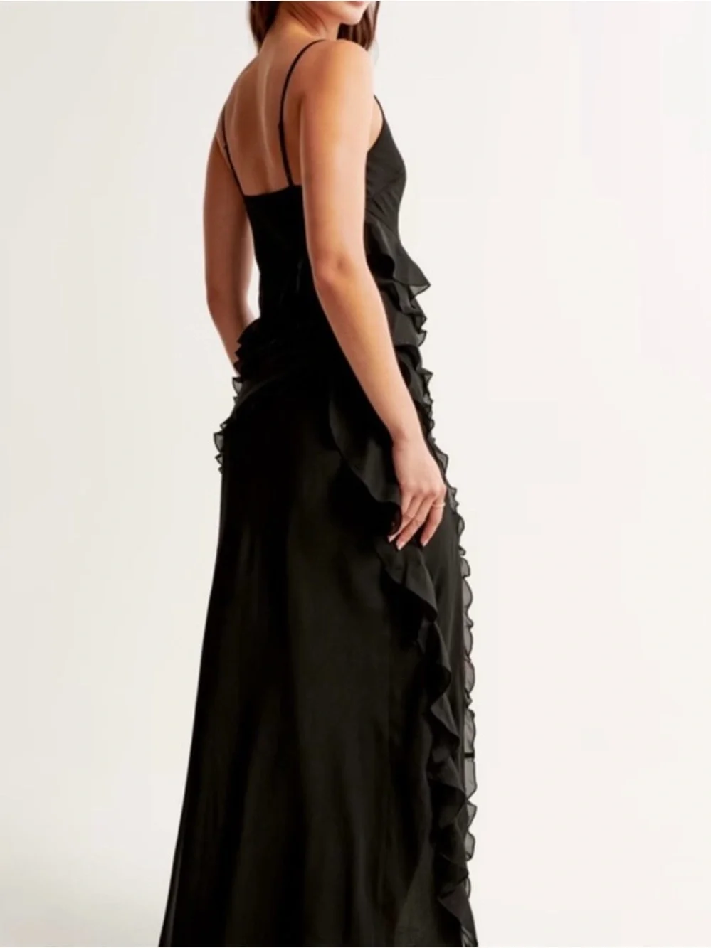 Abercrombie & Fitch Black Ruffle Slip Maxi Dress